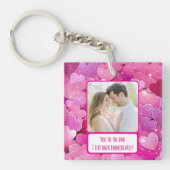 Lila rosa Herzen I Text sofort zurück Schlüsselanhänger (Vorderseite)