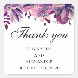 Lila rosa Hochzeit danke. Blume Quadratischer Aufkleber