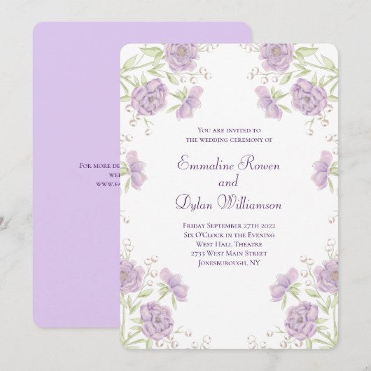 Lila rosa Hochzeit Einladung (Vorne/Hinten)