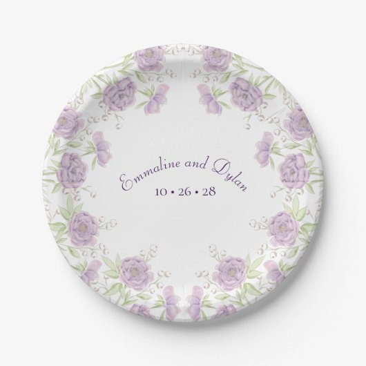 Lila rosa Hochzeit Pappteller (Vorderseite)