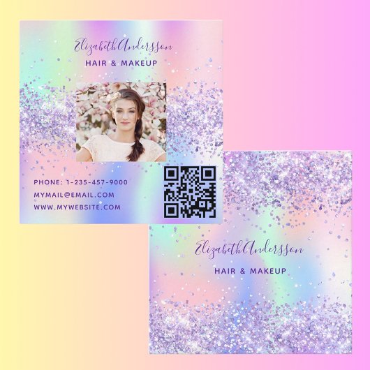 Lila rosa holografischer Foto qr-Code Quadratische Visitenkarte