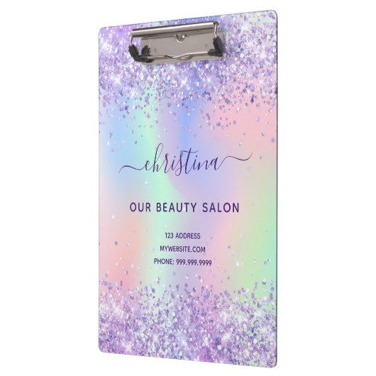 Lila rosa holografisches Geschäft Klemmbrett (Links)