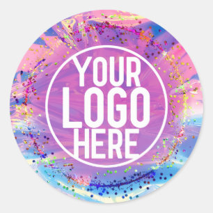 Lila-Rosa-Holograph-Glitzer Confetti-Logo Runder Aufkleber