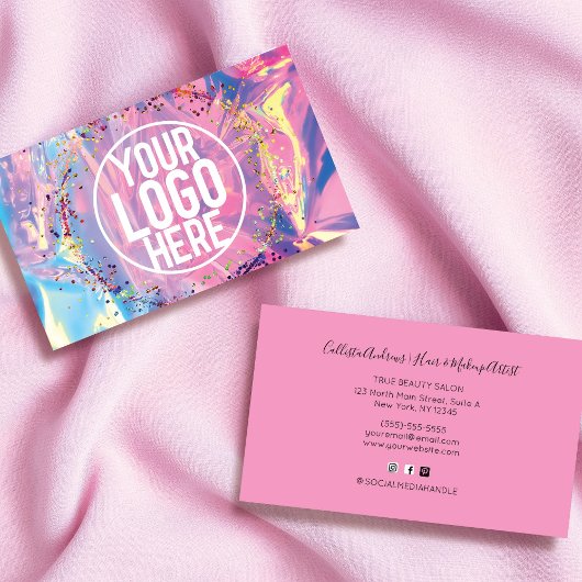 Lila-Rosa-Holograph-Glitzer Confetti-Logo Visitenkarte