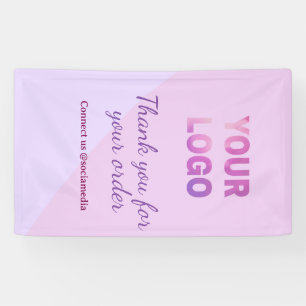 Lila Rosa Ihr Logo mit uns Social Media verbinden Banner