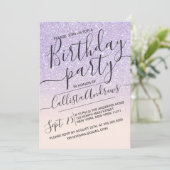 Lila rosa Imitate Funkelnd Glitzer Ombre Geburtsta Einladung (Stehend Vorderseite)