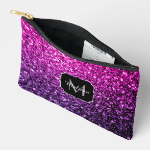 Lila rosa Imitate Glitzer Glitzern Monogramm Zubehörtasche