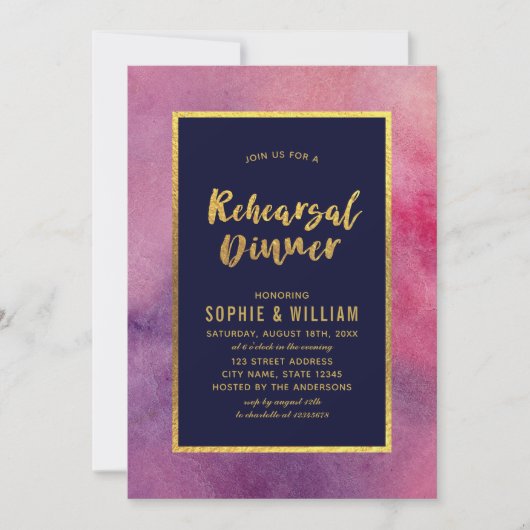 Lila Rosa Imitats Gold Probe Abendessen Einladung (Vorderseite)