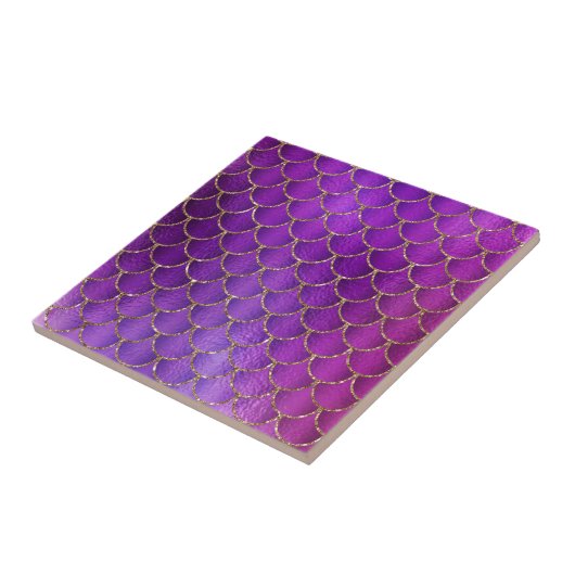 Lila rosa Iridescent Mermaid Scales-Muster Fliese (Seite)