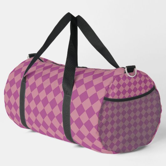 Lila Rosa Karo-Diamant-Muster groß Duffle Bag (Rechte Ecke)
