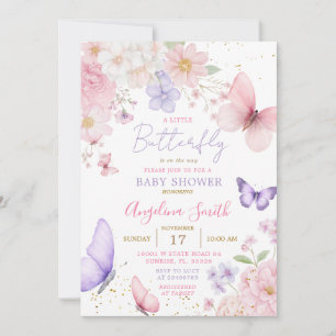 Lila & Rosa Kleiner Schmetterling Florales Babysho Einladung