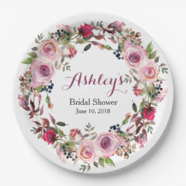 Lila Rosa-Kranz-Brautparty Pappteller