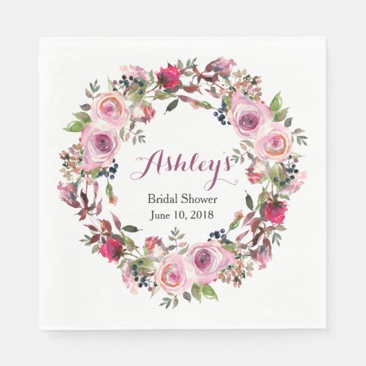 Lila Rosa-Kranz-Brautparty Serviette (Vorderseite)