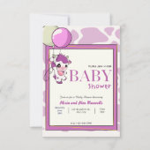 Lila rosa Kuh mit Ballon Babydusche Einladung (Vorderseite)