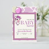 Lila rosa Kuh mit Ballon Babydusche Einladung (Stehend Vorderseite)