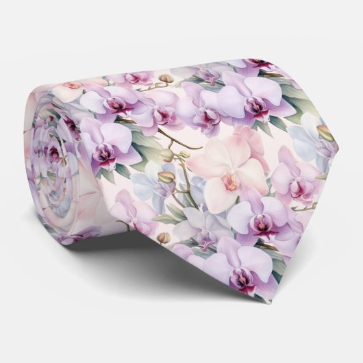 Lila rosa Lavendel Blaue Pastell Orchideen Krawatte (Gerollt)