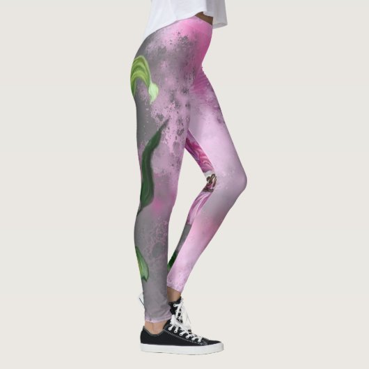 Lila Rosa Lily Blume Migned Art Malerei Leggings (Rechts)