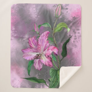 Lila Rosa Lily Blume Sherpa Blanket Malerei Sherpadecke