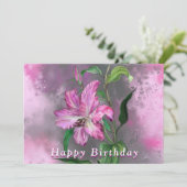 Lila Rosa Lippen Blume Geburtskarte (Stehend Vorderseite)