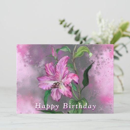 Lila Rosa Lippen Blume Geburtskarte (Stehend Vorderseite)