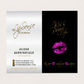 Lila Rosa Lippen und schwarze Anleitung - Satin Visitenkarten (Außenseite Aufgefaltet)