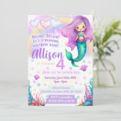 Lila Rosa Meerjungfrau Geburtstagseinladung Glitze Einladung (Stehend Vorderseite)