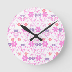 Lila & rosa Modernes Blumenambiente Runde Wanduhr