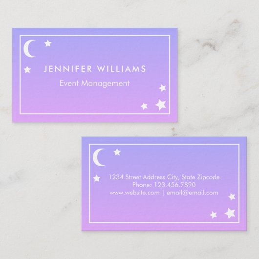 Lila rosa Mond-u. Stern-Geschäfts-Karten Visitenkarte (Vorne/Hinten)