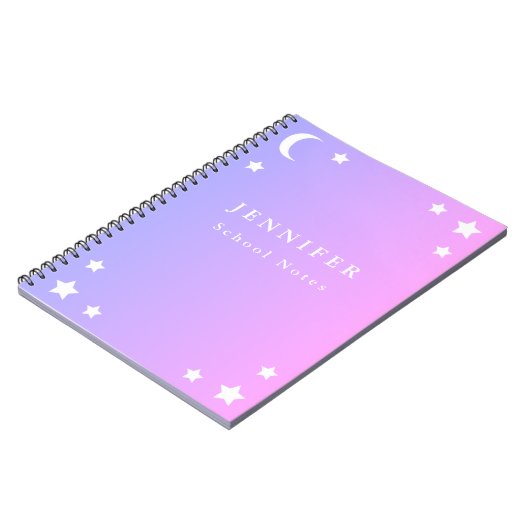 Lila rosa Mond u. Stern-gewundenes Notizbuch Notizblock (Linke Seite)