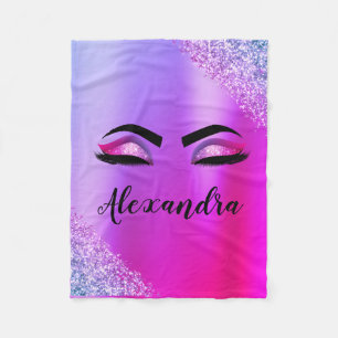 Lila rosa Monogramm Glitzer Eyelash Modern Fleecedecke
