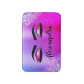 Lila rosa Monogramm Glitzer Eyelashes Modernität Badematte (Vorderseite Vertikal)