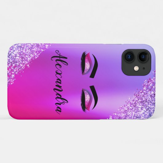 Lila rosa Monogramm Glitzer Eyelashes Modernität Case-Mate iPhone Hülle (Rückseite (Horizontal))