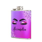 Lila rosa Monogramm Glitzer Eyelashes Modernität Flachmann (Links)