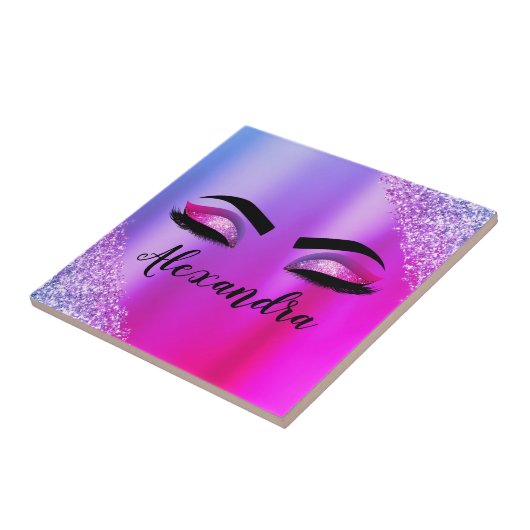 Lila rosa Monogramm Glitzer Eyelashes Modernität Fliese (Seite)