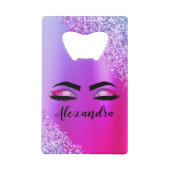 Lila rosa Monogramm Glitzer Eyelashes Modernität Geldbeutel Flaschenöffner (Vorderseite)