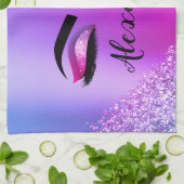 Lila rosa Monogramm Glitzer Eyelashes Modernität Geschirrtuch (Gefaltet)