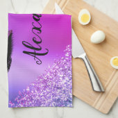 Lila rosa Monogramm Glitzer Eyelashes Modernität Geschirrtuch (Viertel Falte)