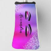 Lila rosa Monogramm Glitzer Eyelashes Modernität Golf Headcover (Rotieren 90)
