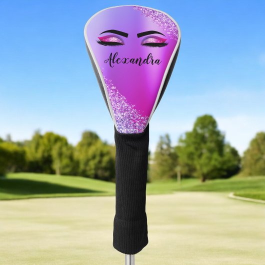 Lila rosa Monogramm Glitzer Eyelashes Modernität Golf Headcover