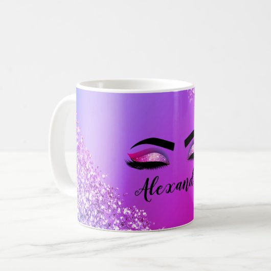 Lila rosa Monogramm Glitzer Eyelashes Modernität Kaffeetasse (Vorderseite Links)