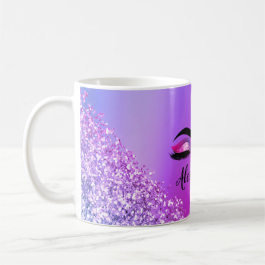 Lila rosa Monogramm Glitzer Eyelashes Modernität Kaffeetasse (Links)