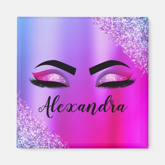 Lila rosa Monogramm Glitzer Eyelashes Modernität Magnet (Vorne)