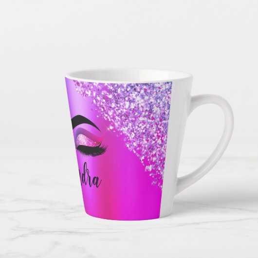 Lila rosa Monogramm Glitzer Eyelashes Modernität Milchtasse (Rechts)