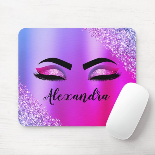 Lila rosa Monogramm Glitzer Eyelashes Modernität Mousepad (Mit Mouse)
