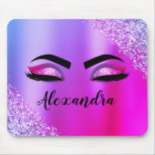 Lila rosa Monogramm Glitzer Eyelashes Modernität Mousepad (Vorne)