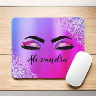 Lila rosa Monogramm Glitzer Eyelashes Modernität Mousepad