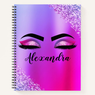 Lila rosa Monogramm Glitzer Eyelashes Modernität Notizblock