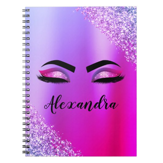 Lila rosa Monogramm Glitzer Eyelashes Modernität Notizblock (Vorderseite)