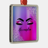 Lila rosa Monogramm Glitzer Eyelashes Modernität Ornament Aus Metall (Rechts)