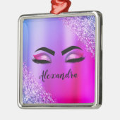 Lila rosa Monogramm Glitzer Eyelashes Modernität Ornament Aus Metall (Links)